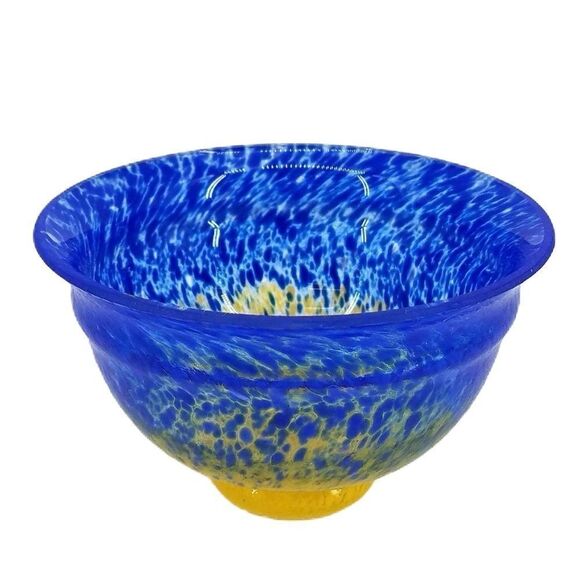 Skruf Sweden Vintage Handblown Confetti Blue and Yellow Glass Artisan Bowl - Picture 8 of 9